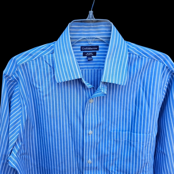 Croft&Barrow Men's Blue and White Striped Dress Shirt Size 15 1/2 - Picture 4 of 16